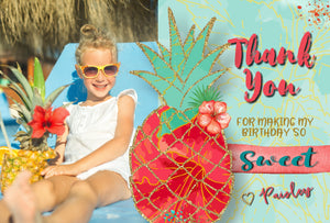 Pineapple Thank you card, Summer tropical, Pool Party Invitation, Summer BBQ, Aloha, Luau Thank you Pineapple, Digital  Tropical, fiesta