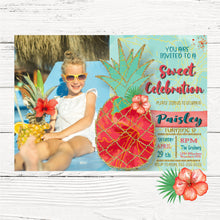 Load image into Gallery viewer, Pineapple Tropical Summer Invitation,  Summer tropical Invite, Pool Party Invitation, aloha, Luau Invites Pineapple, Digital, watercolor