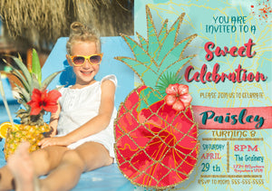 Pineapple Tropical Summer Invitation,  Summer tropical Invite, Pool Party Invitation, aloha, Luau Invites Pineapple, Digital, watercolor