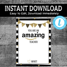 Load image into Gallery viewer, Teacher Appreciation Amazon Gift Card Holder | Amazing Teacher Card | Printable | Edit Yourself | Instant Download | Stripes | Teacher gift