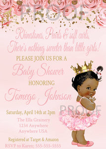 Vintage Baby Shower Invitation | African American | Rhinestone Pearls Baby Invite | Edit Yourself | Instant Download | Printable | Floral