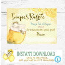 Load image into Gallery viewer, Bee Gender Reveal  Invitation Diaper Raffle, Sunflower Baby Shower, Bumblebee, He or She what will it be, Watercolor, Gender Reveal digital