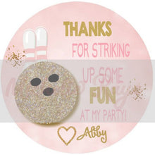 Load image into Gallery viewer, BOWLING Thank you TAG | Edit Yourself Disco Bowling  Skate Favor tags, Pink Gold Thank you Label |  Birthday, Glitter, Instant Download
