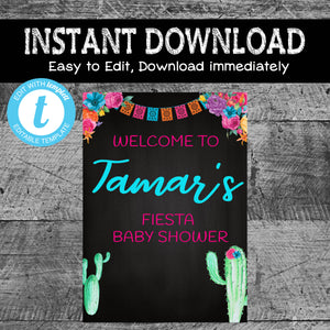 Fiesta Baby Shower Welcome Sign | Fiesta Party Decor | Fiesta Photo Prop | Chalkboard | Printable | Instant Download | Cactus Succulents