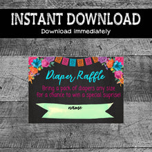 Load image into Gallery viewer, Fiesta Baby Shower | Mexicana Baby Shower Games | Diaper Raffle Cards |Instant Download | Printable | Cactus Succulent Floral | Fiesta Party