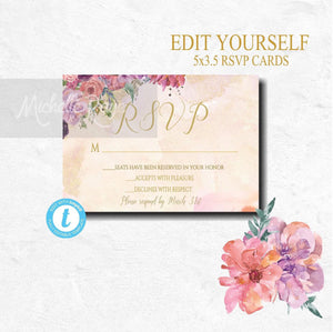 Wedding RSVP Card | Printable | You Edit | Instant Download | Wedding RSVP Insert | Wedding Invitation Reply Card | Floral Rustic Wedding