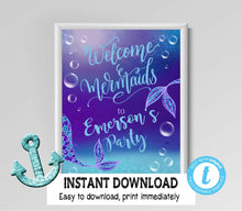 Load image into Gallery viewer, Welcome SIGN | Mermaid | Edit Yourself | Welcome mermaids party sign |Mermaid Decoration First  Birthday  | Purple Teal  | INSTANT DOWNLOAD