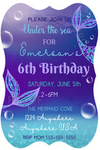 Load image into Gallery viewer, MERMAID Birthday Invitation | Mermaid Party Invite | Printable | Editable | Instant Download | Bubbles | Under the Sea | Sparkle | Gitter