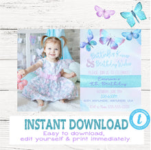 Load image into Gallery viewer, Butterfly INVITATION | Butterflies Birthday Invitation | Pastel Birthday Invite | Picture Edit Yourself | Digital Instant | Watercolor