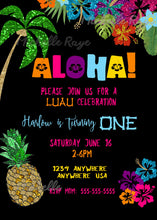 Load image into Gallery viewer, Hawaiian  Invitation, Tiki Party Invitation, Pineapple Invitation, Aloha Invite, Luau Party, Tropical Edit Yourself, Instant Download