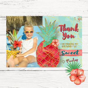 Pineapple Thank you card, Summer tropical, Pool Party Invitation, Summer BBQ, Aloha, Luau Thank you Pineapple, Digital  Tropical, fiesta