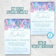 Load image into Gallery viewer, Watercolor Wedding Invitation,  Whimsical Invitation Set, DIY  Cards,  Printable, Template, Instant Download, Wedding, Wedding Bundle,