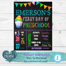 Load image into Gallery viewer, Cup Cake Back to school, Rainbow  First  Day of School Sign, Back to school Printable Chalkboard Poster, First day of School, Any Grade