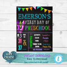Load image into Gallery viewer, Back to school, Crayons, First  Day of School Sign, Back to school Printable Chalkboard Poster, First day of School, Any Grade