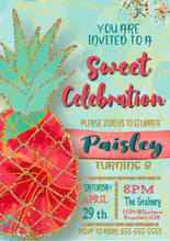 Load image into Gallery viewer, Pineapple Summer  Invitation, Summer tropical , Pool Party Invitation, aloha, Luau Invite Pineapple, Digital  Tropical, watercolor