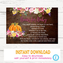 Load image into Gallery viewer, Baby Shower Pumpkin Invitation, Thank You, Diaper Card, Books for baby,Bundle, Floral Invite, Rustic, Fall Baby shower, You edit digital