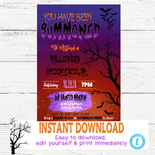 Load image into Gallery viewer, Halloween Party Invitation, Spooky Halloween, Spooktacular Event, Haunted House invite, Masquerade Costume Party You edit digital