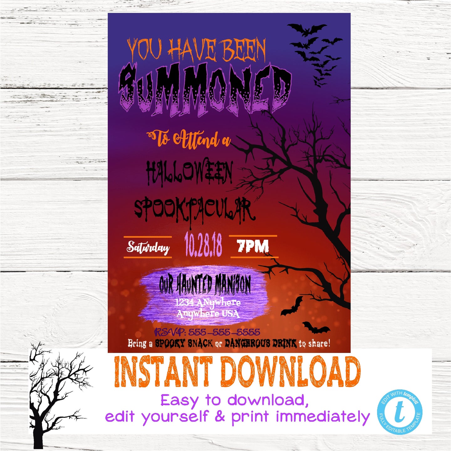 Halloween Party Invitation, Spooky Halloween, Spooktacular Event, Haunted House invite, Masquerade Costume Party You edit digital