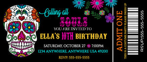 Sugar Skull Ticket Birthday Invitation ,Sugar Skull Halloween Invite-Party Costume Party, Dia De Los Muertos, Costume Party You edit digital