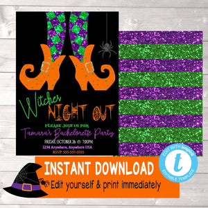 Witches Night out Invitation, bachelorette party Witch Party, Witches Birthday,  Witches Invitation, Halloween Party Invite, edit yourself