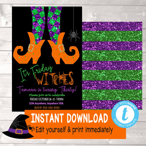 Halloween Birthday Invitation, Witch Party, It's Friday Witches Birthday Invitation, Witch Invitations, Halloween Party, edit yourself