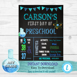 Science Back to school, First  Day of School Sign, Chemistry Back to school Printable Chalkboard Poster, First day of School, Any Grade