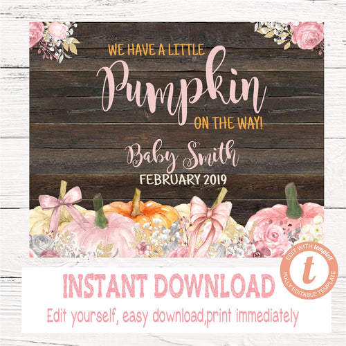 PUMPKIN Pregnancy Announcement | A little pumpkin is on the way Maternity Announcement| Edit yourself | Baby Announcement Photo Prop, Reveal