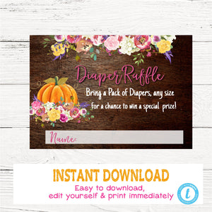 Baby Shower Pumpkin Invitation, Thank You, Diaper Card, Books for baby,Bundle, Floral Invite, Rustic, Fall Baby shower, You edit digital