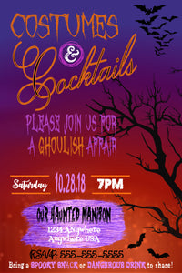 Halloween Party Invitation, Spooky Halloween, Costumes and Cocktails, Haunted House invite, Masquerade Costume Party You edit digital