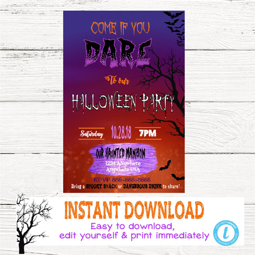 Halloween Party Invitation, Spooky Halloween, Costume Party, Haunted House invite, Masquerade Costume Party You edit digital