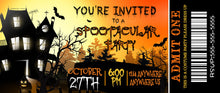 Load image into Gallery viewer, Halloween Invitations, Halloween Ticket Invitations, Spootacular, Bright Halloween Party Invites - Haunted House Tickets -INSTANT ACCESS