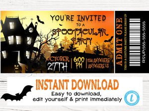 Halloween Invitations, Halloween Ticket Invitations, Spootacular, Bright Halloween Party Invites - Haunted House Tickets -INSTANT ACCESS