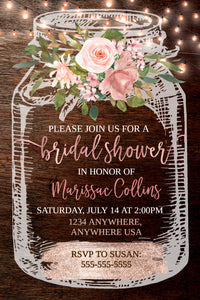 Rustic Mason Jar Bridal Shower Invitation Thank you card , Bridal Shower Invites, Rustic Bridal Shower Invitation, Floral Invites, Thank you