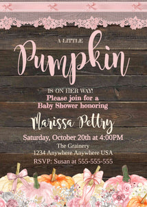 Baby Shower Pumpkin Invitation, Thank You, Diaper Card, Books for baby,Bundle, Floral Invite, Rustic, Fall Baby shower, You edit digital