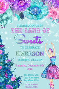 Nutcracker Birthday Invitation, Sugar Plum Fairy Princess Invitations, Digital Download, Land of The Sweets Invite, Christmas, WInter