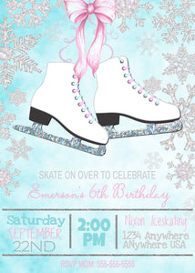 Ice Skates Birthday Party Invitations, Ice Skating Birthday Invite, Snowflakes, Winter Ice Skates Invites, Ice Skates Invite, Edit yourself