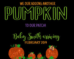 PUMPKIN Pregnancy Announcement | Maternity Announcement| Edit yourself | Baby Announcement | Chalkboard Photo Prop, Glitter Halloween Reveal