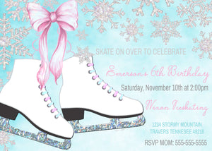 Ice Skates, Birthday Party Invitations, Ice Skating Birthday Invite, Snowflakes, Winter Ice Skates Invites, Ice Skates Invite, Edit yourself
