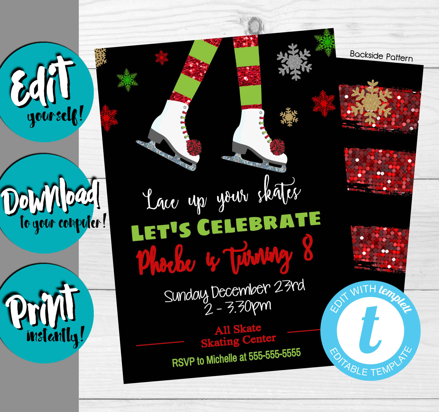 Ice Skating Birthday Invite | Winter Party Invitation | Lace Up Your Skates | Instant Download DIY Printable Party Invitation Template