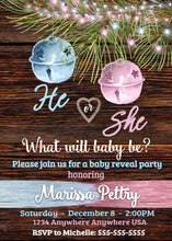 Load image into Gallery viewer, Rustic Gender Reveal Invitation, Christmas Gender Reveal Invite, Holiday Winter Gender Reveal, Baby Reveal, Printable, He or She Shower