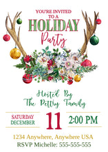 Load image into Gallery viewer, Holiday Party Invitation, Christmas Party Invite, Xmas Party, Deer Antlers, Printable Xmas Invite, Editable Invite Template