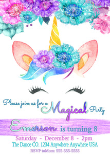 Unicorn Birthday Invitation, Girl Birthday Party Invite, Magical Unicorn Invitations, Printable Bday Invites, Pink Birthday Party Invitation