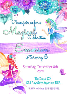 Fairy Birthday Invitation, Girl Birthday Party Invite, Floral Fairy Birthday Invite, Printable Invitation, Pink Birthday Party Invitation
