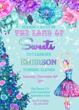 Load image into Gallery viewer, Land of the Sweets Birthday Invitation, Sugar Plum Fairy Princess Invitation, Nutcracker Birthday, Christmas Birthday, Winter Birthday