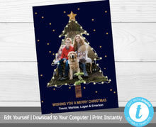 Load image into Gallery viewer, Christmas Tree Card with Photo Template, Elegant Photo Christmas Card, Holiday Card, Merry Christmas, Happy Holidays, Printable Christmas