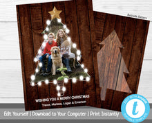 Load image into Gallery viewer, Photo Christmas Cards, Christmas Card with Photo, Rustic Christmas Tree, Holiday Card, Merry Christmas, Happy Holidays, Printable Template