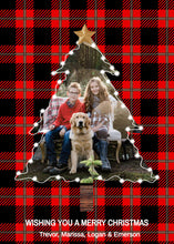 Load image into Gallery viewer, Buffalo Plaid Christmas Card with Photo, Photo Christmas Tree Card Template, Holiday Card, Merry Christmas, Happy Holidays, Printable, Red