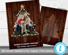 Load image into Gallery viewer, Rustic Christmas Card with Photo Template,  Wood Christmas Tree, Photo Christmas Cards, Holiday , Merry Christmas, Happy Holidays, Printable