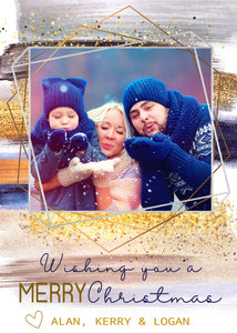 Photo Christmas Card, Christmas Card with Photo, Glitter, Metallic Stripes, Holiday Card, Merry Christmas, Happy Holiday, Printable Template