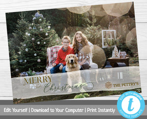 Christmas Photo Card Template, Photo Holiday Card, Happy Holidays, Merry Christmas, Printable Christmas Card, Xmas Cards, Editable Template